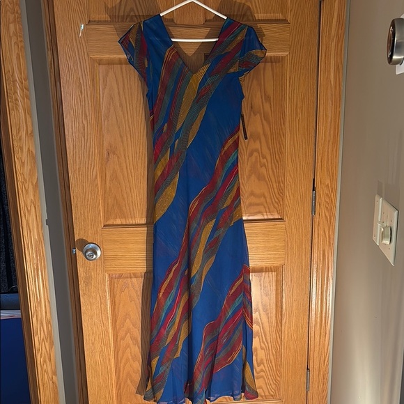 NWT Jasmine Blue Red Flutter Sleeve Maxi Dress Reversible Large - Picture 1 of 6